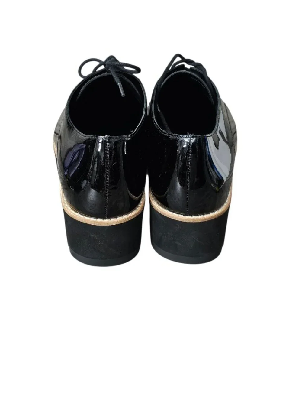 Eileen Fisher Eddy Patent Leather Platform Oxford Chunky Lug Shoes New Black 9.5